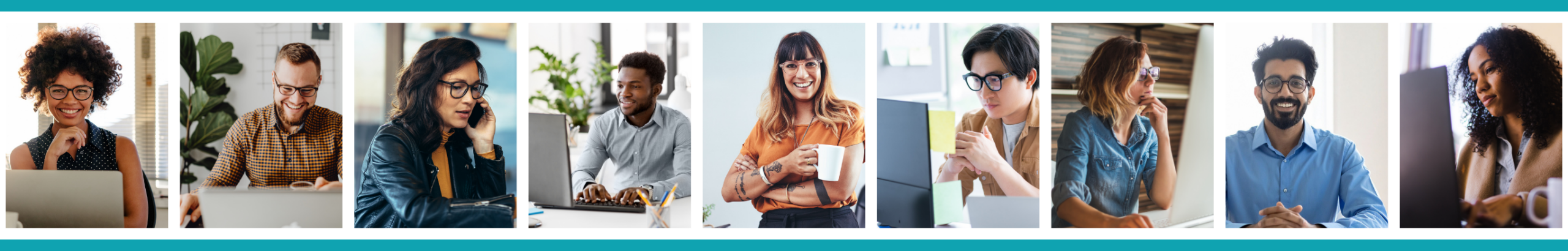 A banner comprising nine photos of self-employed workers. Solo Workforce: The Platform that Makes Self-employment Work